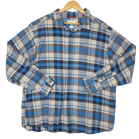 Vintage Columbia Men's Long Sleeve Button-Up Shirt XXL Plaid Blue Gray EUC - Picture 2 of 7